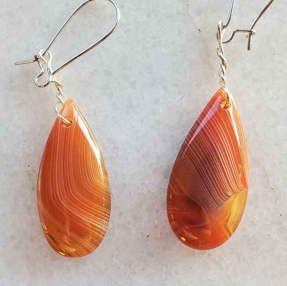 New Orange Onyx Agate Dangle Earrings. - Picture 1 of 16